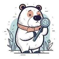 polar Urso com ampliação vidro. vetor ilustração dentro desenho animado estilo.