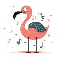 flamingo com musical notas. vetor ilustração dentro plano estilo.