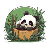 ilustração do uma fofa panda dormindo em uma árvore toco. vetor