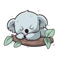 fofa desenho animado coala dormindo em uma ramo. vetor ilustração.