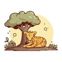 fofa desenho animado leopardo dormindo dentro a selva. vetor ilustração.