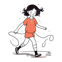 pequeno menina jogando futebol. esboço para seu Projeto. vetor ilustração.