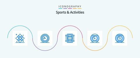 Esportes e Atividades azul 5 ícone pacote Incluindo ícone de linha. bola. skittles. caiaque. barco vetor