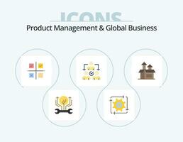 produtos gestão e global o negócio plano ícone pacote 5 ícone Projeto. delegar. atribuição. fluxo. Produção. prioridades vetor