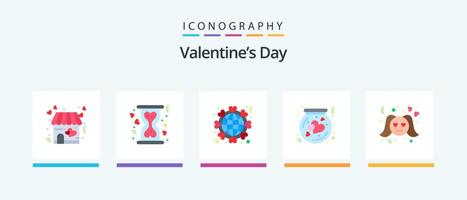 dia dos namorados dia plano 5 ícone pacote Incluindo caixa de parcimônia. coração. globo. frasco. mundo. criativo ícones Projeto vetor