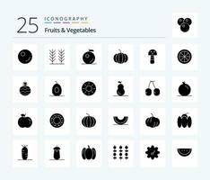 frutas legumes 25 sólido glifo ícone pacote Incluindo abacaxi. vegetal. vegetal. limão. Comida vetor