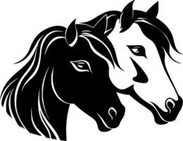 cavalos - Preto e branco isolado ícone - vetor ilustração