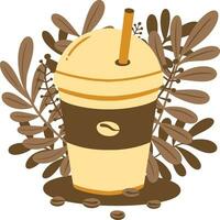 uma copo para café com folhas, simples plano gráficos para cafeteria, cafeteria, vetor ilustração
