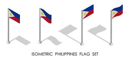 isométrico bandeira do república do Filipinas dentro estático posição e dentro movimento em mastro. 3d vetor