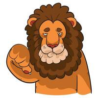 desenho animado leão com polegares baixa gesto vetor