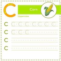 planilha de prática de rastreamento do alfabeto infantil para a letra c infantil vetor