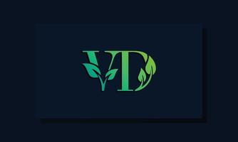 logotipo vd inicial em estilo folha mínimo vetor
