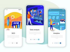 Conjunto de kit de interface de usuário de telas de integração para SEO, análise de dados, análise vetor