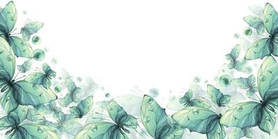 delicado turquesa e azul borboletas com bolhas estão arejado, luz, lindo. mão desenhado aguarela ilustração. modelo, quadro, Armação em uma branco fundo para cartões, cartazes. vetor