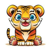 fofa desenho animado tigre sentado. vetor personagem ilustração
