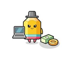 ilustração mascote do lápis como um hacker vetor