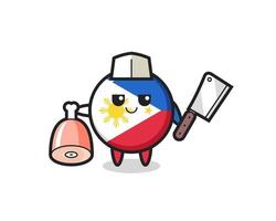 ilustração de personagem distintivo de bandeira filipina como açougueiro vetor