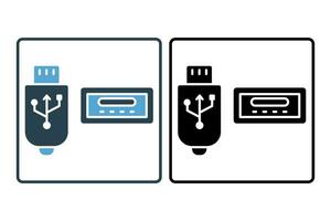 USB porta ícone. ícone relacionado para dispositivo, computador tecnologia. sólido ícone estilo. simples vetor Projeto editável