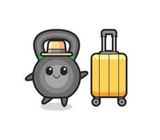 ilustração dos desenhos animados do kettlebell com bagagem de férias vetor