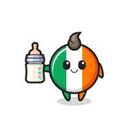 Bebê personagem de desenho animado distintivo de bandeira da Irlanda com garrafa de leite vetor