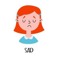 triste fofa pequeno garota, depressivo menina olhando sozinho. ilustração do uma triste criança, desamparado, assédio moral. vetor desenho animado ilustração para imprimir.