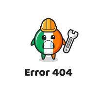 erro 404 com a fofa mascote do emblema da bandeira da Irlanda vetor