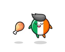 distintivo bonito da bandeira da Irlanda flutuando e tentado por causa do frango frito vetor