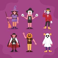 coleção de personagens para festa de fantasia de halloween vetor