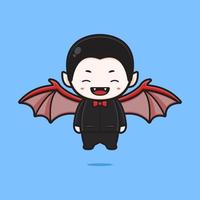 Drácula fofo com ilustração do ícone de desenho de asa de morcego