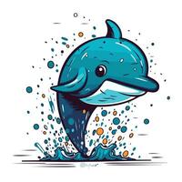 fofa desenho animado baleia pulando Fora do a água. vetor ilustração.
