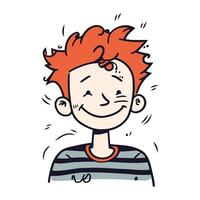 sorridente jovem homem com vermelho cabelo. mão desenhado vetor ilustração.