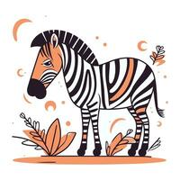 zebra vetor ilustração. zebra em uma branco fundo com folhas.