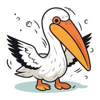 vetor ilustração do uma pelicano. desenho animado estilo. mão retirou.