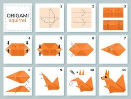 esquilo origami esquema tutorial comovente modelo. origami para crianças. degrau de degrau quão para faço uma fofa origami selvagem animal. vetor ilustração.