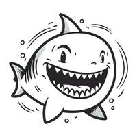 Tubarão vetor ilustração. engraçado desenho animado Tubarão. Preto e branco vetor ilustração.