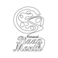 1 contínuo linha desenhando do nacional pizza mês com branco fundo. nacional pizza mês Projeto dentro simples linear estilo. nacional pizza mês Projeto conceito vetor ilustração.