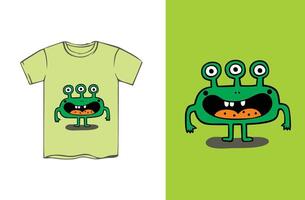 crianças roupas projeto, rabisco arte personagem, 3 olhos verde rã monstro vetor