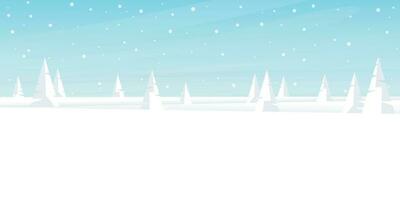neve panorama com geométrico pinho floresta e queda de neve em azul céu fundo ter em branco espaço. alegre natal e feliz Novo ano cumprimento cartão vetor ilustração modelo.
