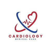 cardiologia médico Cuidado logotipo Projeto para cuidados de saúde Serviços vetor