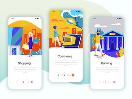 Conjunto de kit de interface de usuário de telas onboarding para compras, comércio eletrônico vetor