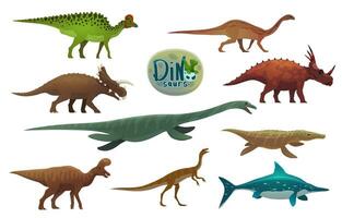 desenho animado dinossauros, antigo répteis personagens vetor