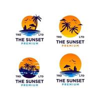 conjunto de ilustração do design do logotipo da praia do pôr do sol da coleção vetor