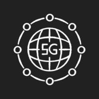 Ícone de giz branco padrão global 5g em fundo preto vetor