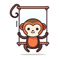 macaco suspensão em uma balanço. vetor ilustração dentro desenho animado estilo.