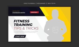 treino exercício ginásio fitness banner da web e miniatura de vídeo vetor