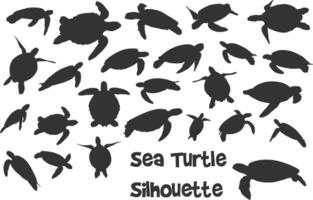 conjunto do mar tartaruga silhueta vetor