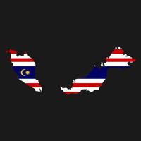 silhueta do mapa de Kuala Lumpur com bandeira em fundo preto vetor