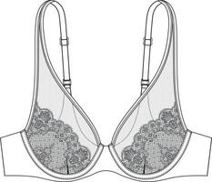 ilustração do sutiã do copo do laço. lingerie editável rascunho plano vetor