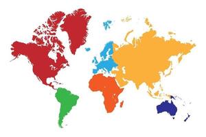 mapa-múndi de alta resolução com o continente em cores diferentes. vetor