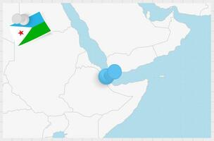 mapa do djibouti com uma fixado azul alfinete. fixado bandeira do djibuti. vetor